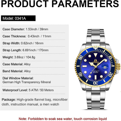 Mens Watches Stainless Steel Waterproof Analog Quartz Watch for Men with Date Luminous Fashion Wristwatch