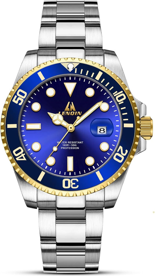 Mens Watches Stainless Steel Waterproof Analog Quartz Watch for Men with Date Luminous Fashion Wristwatch